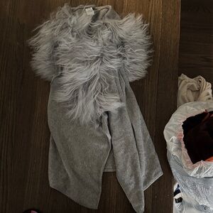 Gray Fur Collar Cardigan 100% cashmere sz M
